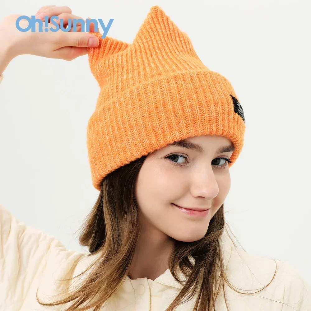 OhSunny Women Winter Hat Warm Beanies High Quality Casual Bonnets Hip Hop Hats Wool Knitted Skull Cap Lock Temperature Bonnet