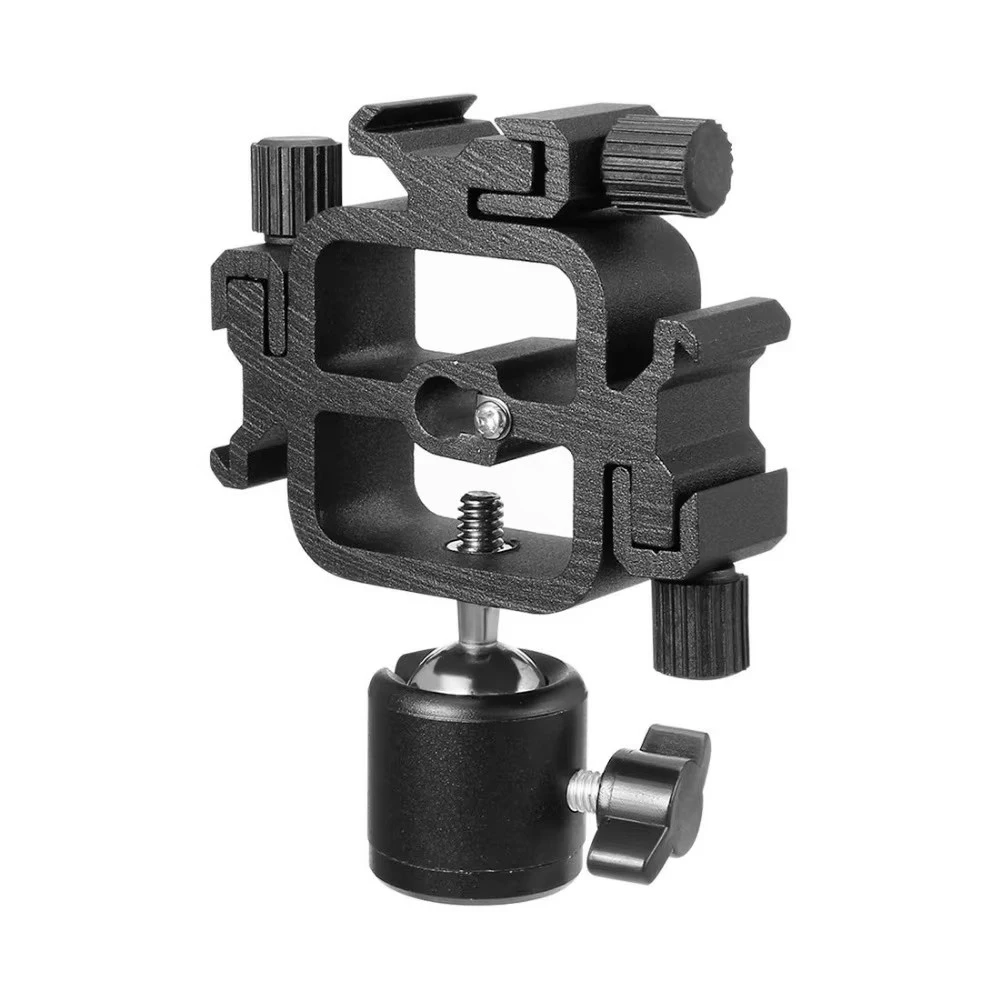 Triple Head Hot Shoe Mount Adapter Flash Light Stand Ball Head Holder Set tripod camera, cold shoe with ball head  1/4 thread