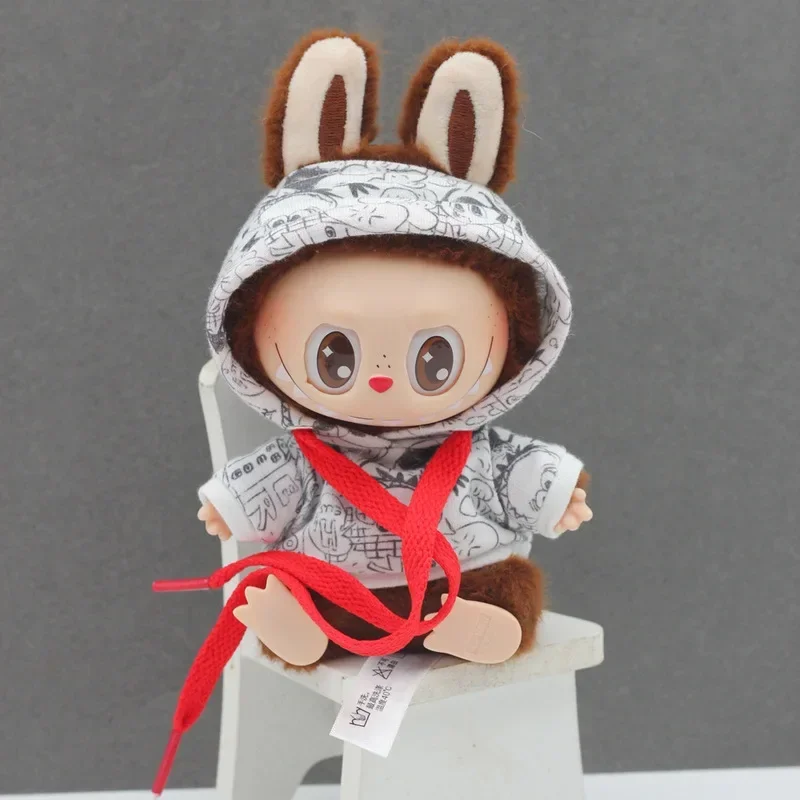 Doll Labubu  Figurine Suitable Clothes Trendy Cute Printed Graffiti Hoodie Cardigan Fisherman Hat Strap Pants Christmas Gifts