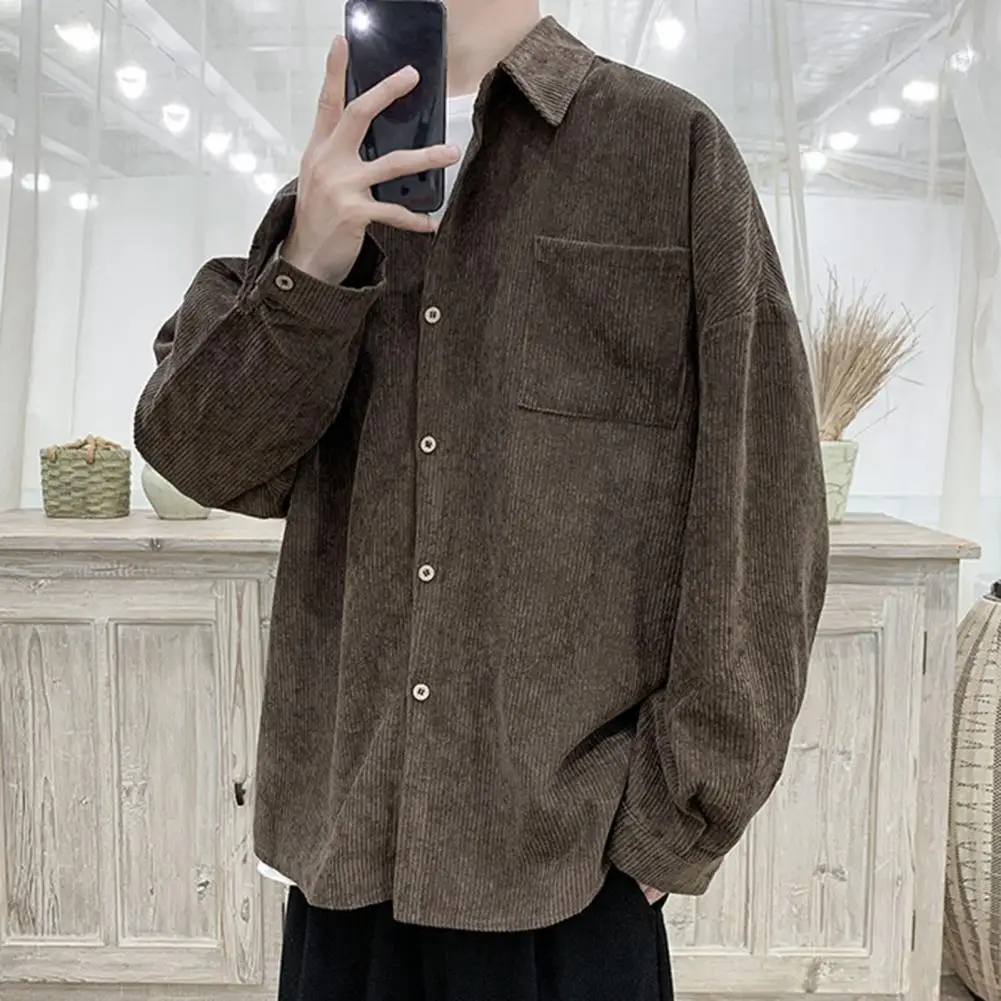 2022 Corduroy Men Shirts For Men Clothing Harajuku Buttons Casual Men Shirt Korean Style Long Sleeve Vintage Autumn Men Shirts