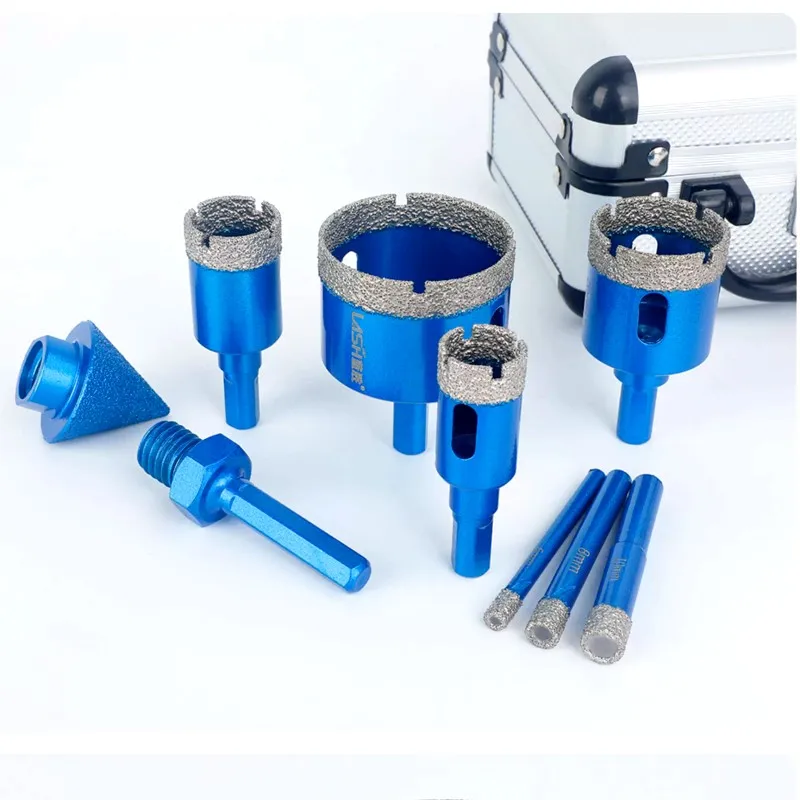 9pcs Set Dry Vacuum Brazed Diamond Core Drill Bit Set Ceramic Granite Marble Stone Tile Hole Saw Tool for Angle Grinder