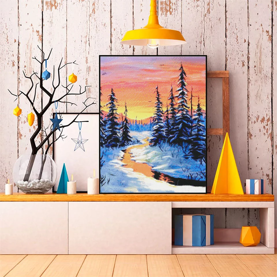 5D DIY Landscape Diamond Painting Sunset Lake Full Diamond Mosaic Embroidery Watercolor Series Kit Art Home Decoration Gift