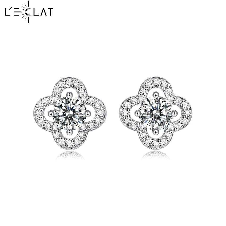 

LECLAT Moissanite Earring Stud VVS1 The Four-leaf Clover Cut S925 Sterling Sliver Plated with 18k Earring for Women Fine Jewelry