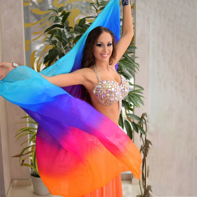 جديد الرقص الشرقي المرأة الحجاب الحرير الحقيقي خفيفة الوزن الرقص الشرقي اليد رمي وشاح شال الحجاب فتاة