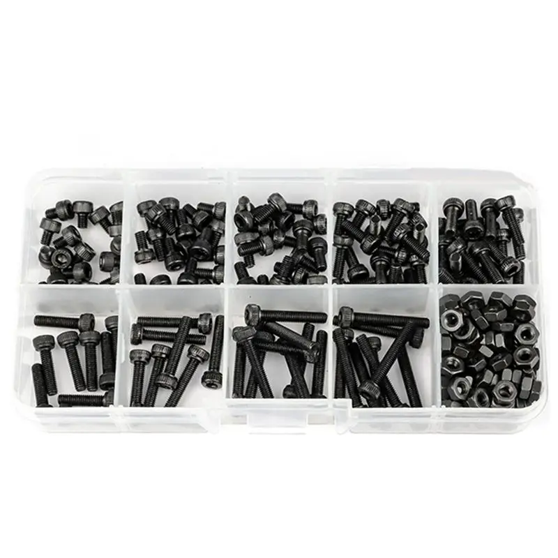 AA81-M3 Hex Socket Screw Set Kit Round Cap Head Screws DIN912 Bolts Nuts Assortment Kit Black 12.9 Grade