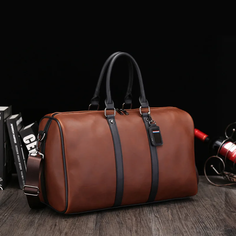 Casual Men\'s Leather Big Crossbody Bag Man Large Capacity Travel Tote Weekend Bag Convenient Carry On Luggage Male Duffel Bags