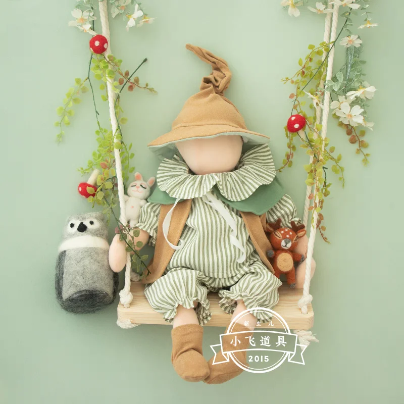 ❤️Newborn Photography Clothing Magic Elf Hat+Top+Vest+Pants+Shoes Studio Baby Photo Props Accessories Costume Outfits