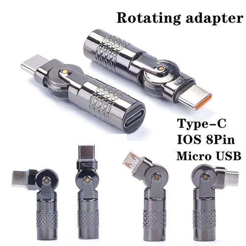 Adaptador USB tipo C giratorio de 180 grados tipo C macho a Micro USB hembra conector convertidor 27W 60W Cable de datos de cargador rápido
