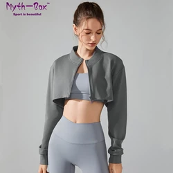 Women Sport Jackets Loose Yoga Coat Sexy Cropped Running Jacket Long Sleeves Sweatshirts Zipper Gym Fitness Tops Clothing Female