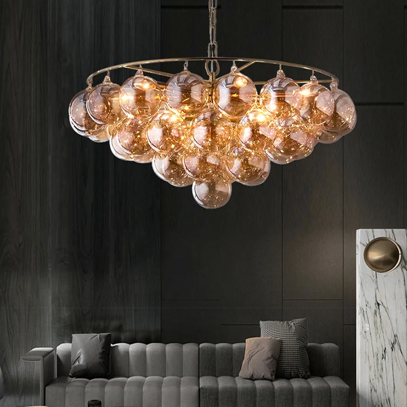 

Modern LED ceiling glass chandelier for dining room, round chandelier for living room, dimmable, stainless steel lustre