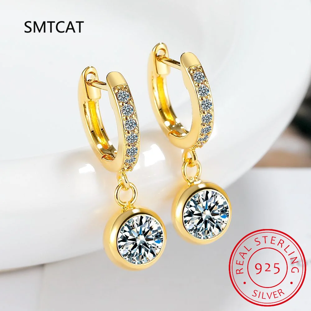 리얼 스파클링 3.0 Ct D Moissanite 드롭 후프 귀걸이 100% 925 실버 골드 도금 2.0ct 여성 쥬얼리에 대한 매달려 귀걸이