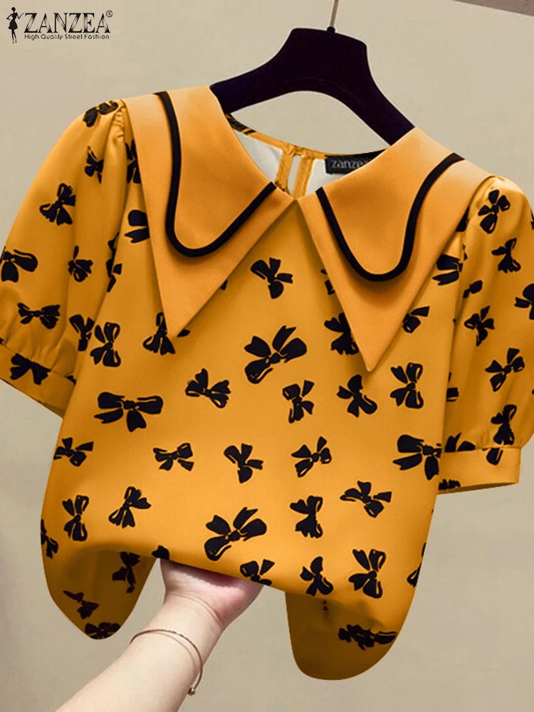 

ZANZEA Women Blouses Casual Turn-down Collar Tops 2025 Elegant Printed Shirts Summer Female Loose Puff sleeve Pullover Blusas