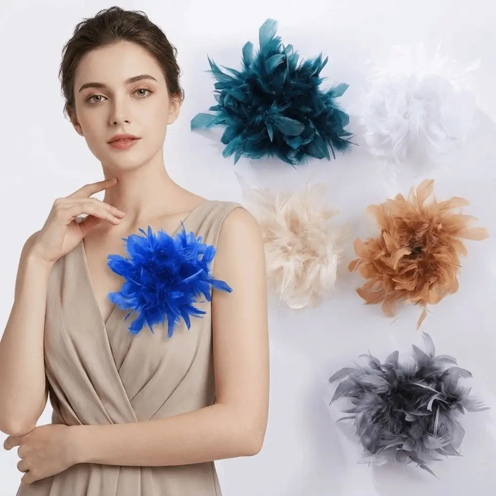 Fashion Large 16cm Flower Brooch Elegant Decorative Fabric Corsage Faux Feather Multi-purpose Lapel Pin Holiday Gift