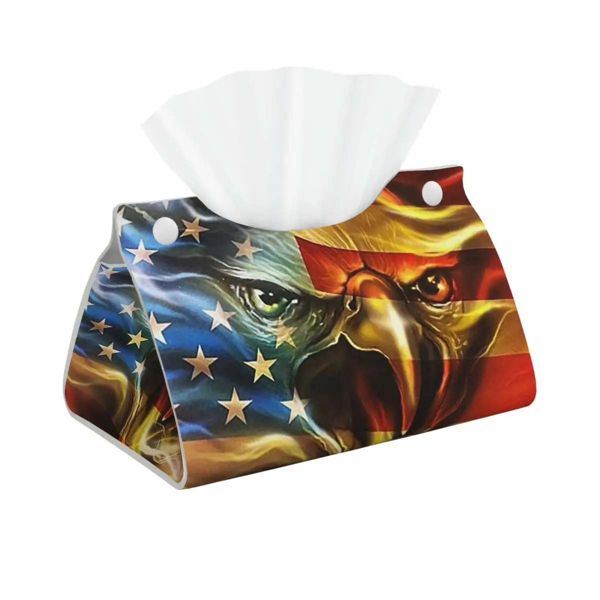 Custom American Flag Eagle Tissue Box Cover for Bathroom Toilet Patriotic Rectangular PU Leather Facial Tissue Box Holder