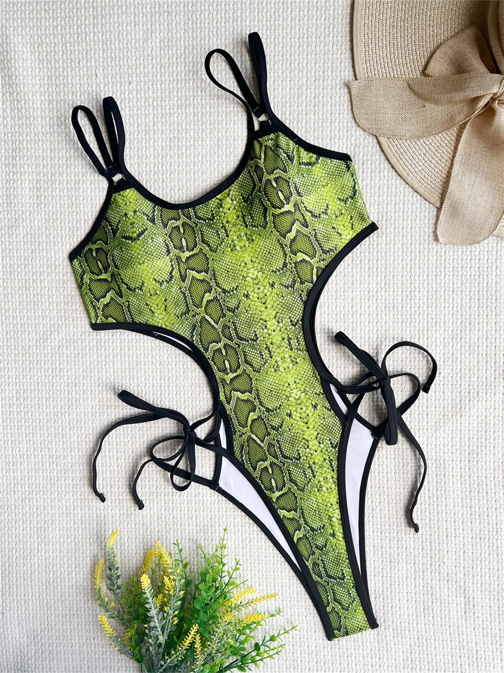 

Green Snake Bikini Extreme String Monokini High Leg Cut Swimsuit Women Beach Outfit Vacation Swimwears Bathing Suit Bikinis Sets