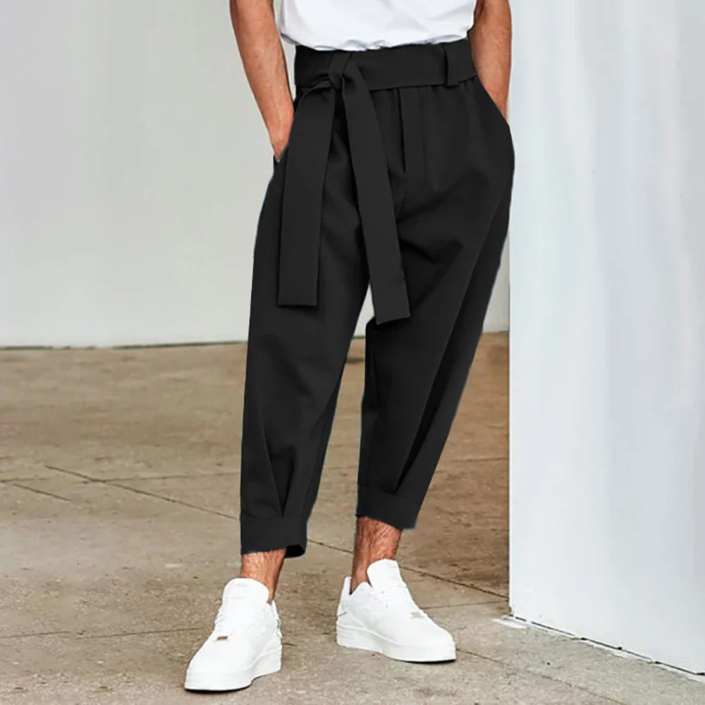 

2023 New Men's Fashion Solid Color Pants Drawstring Casual Harem Trouser Chinomen's Loose Wide Leg Pant Trousers S-3XL