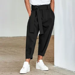 2023 New Men's Fashion Solid Color Pants Drawstring Casual Harem Trouser Chinomen's Loose Wide Leg Pant Trousers S-3XL