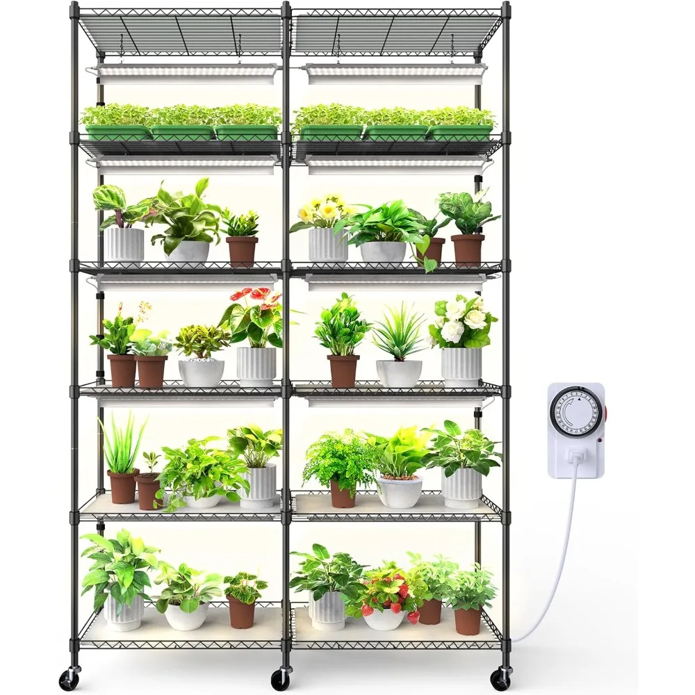 

6-Tier Tall Metal Plant Stand with 10 Full Spectrum 20W Grow Lights for Indoor Plants