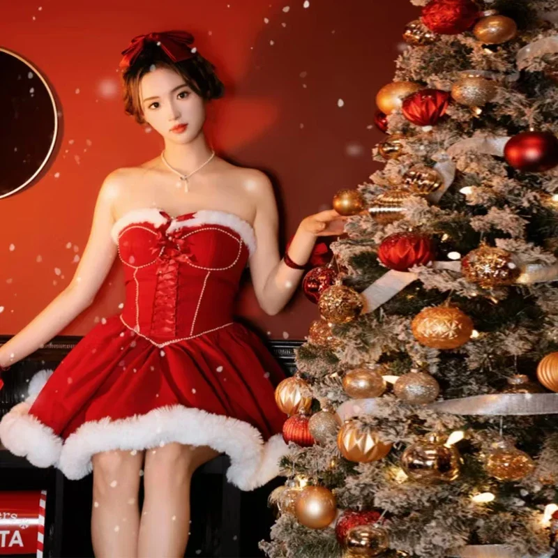 2024 Hot Design Christmas Dress Xmas Party Outfits Sexy Red Dress Halloween Santa Claus Cosplay Performance Photoshooting Gift