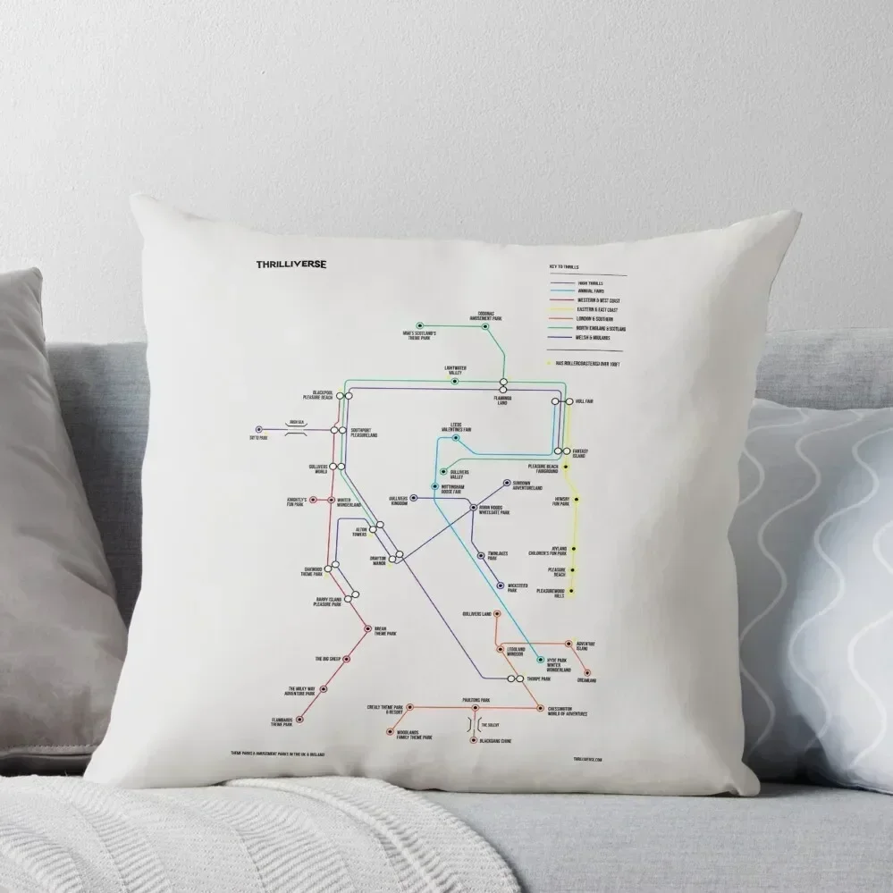 

UK Theme Parks Map - White Throw Pillow Christmas Pillow Rectangular Cushion Cover christmas cushions covers pillow