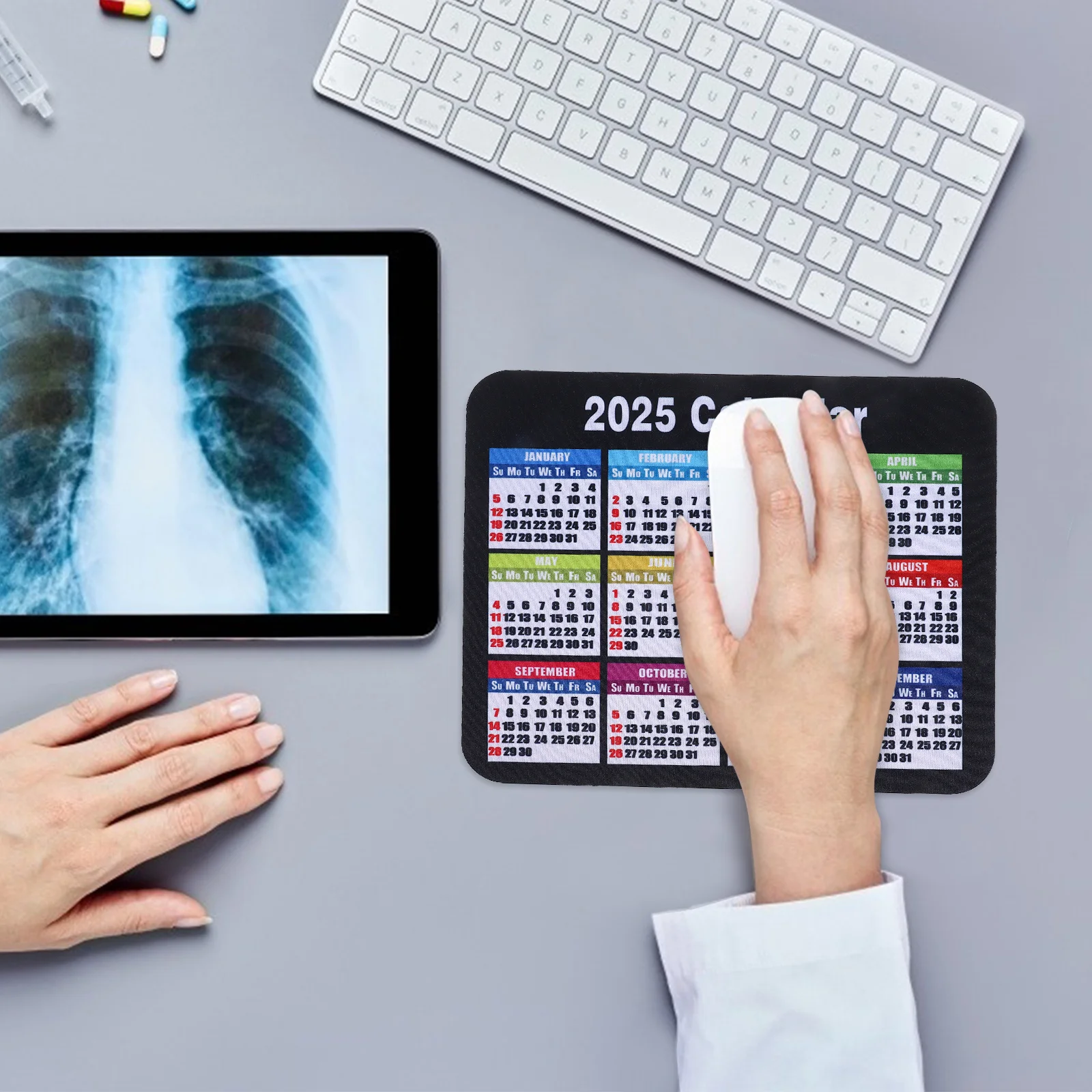 

2025 Calendar Mouse Pad Waterproof Non-Slip Rubber Base Thick Desktop Mat For Office Home Laptop Black Easy Clean