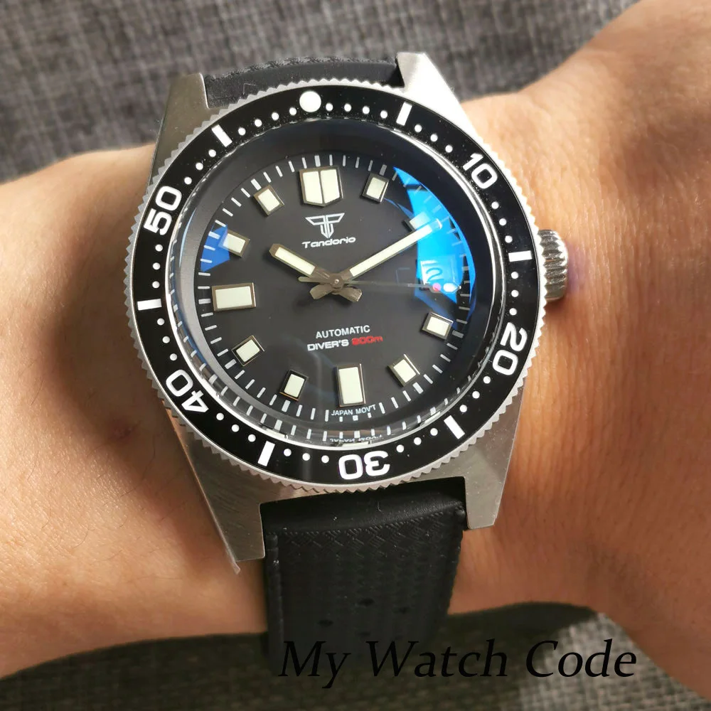 Tandorio 62mas 200M Waterproof Mechanical Watch for Men AR Sapphire Crystal 120 Clicks Luminous Sport Steel Clock Sunburst