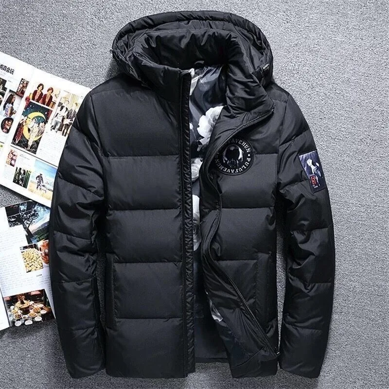 2023 New Men White Duck Down Jacket Winter Coat Short Loose Parkas Thicken Warm Fashion Outwear Hooded Leisure Overcoat