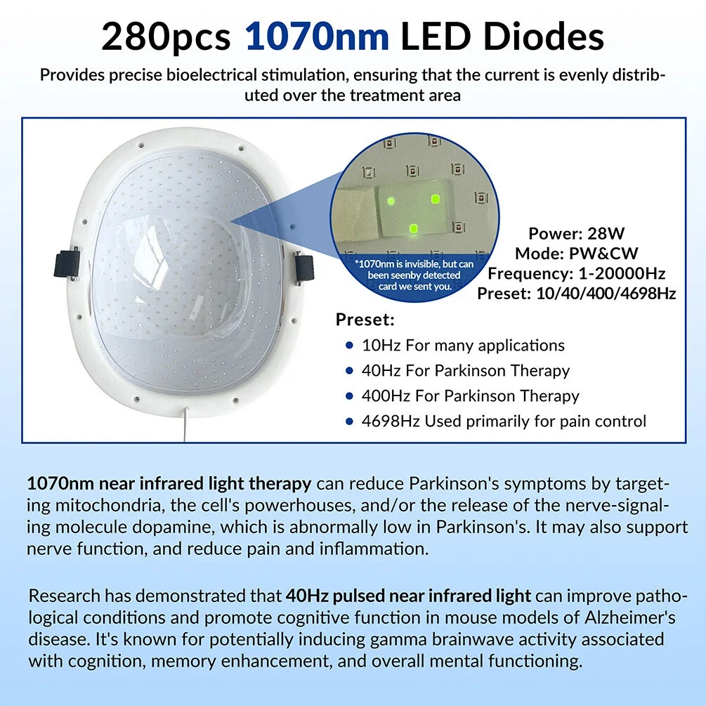 Frovab 1070nm PBM Brain Stimulator Helmet Near Infrared Photobiomodulation for Stroke Alzheimer Dementia Clinic Home Care Neurofeedback Device Massage Relaxation