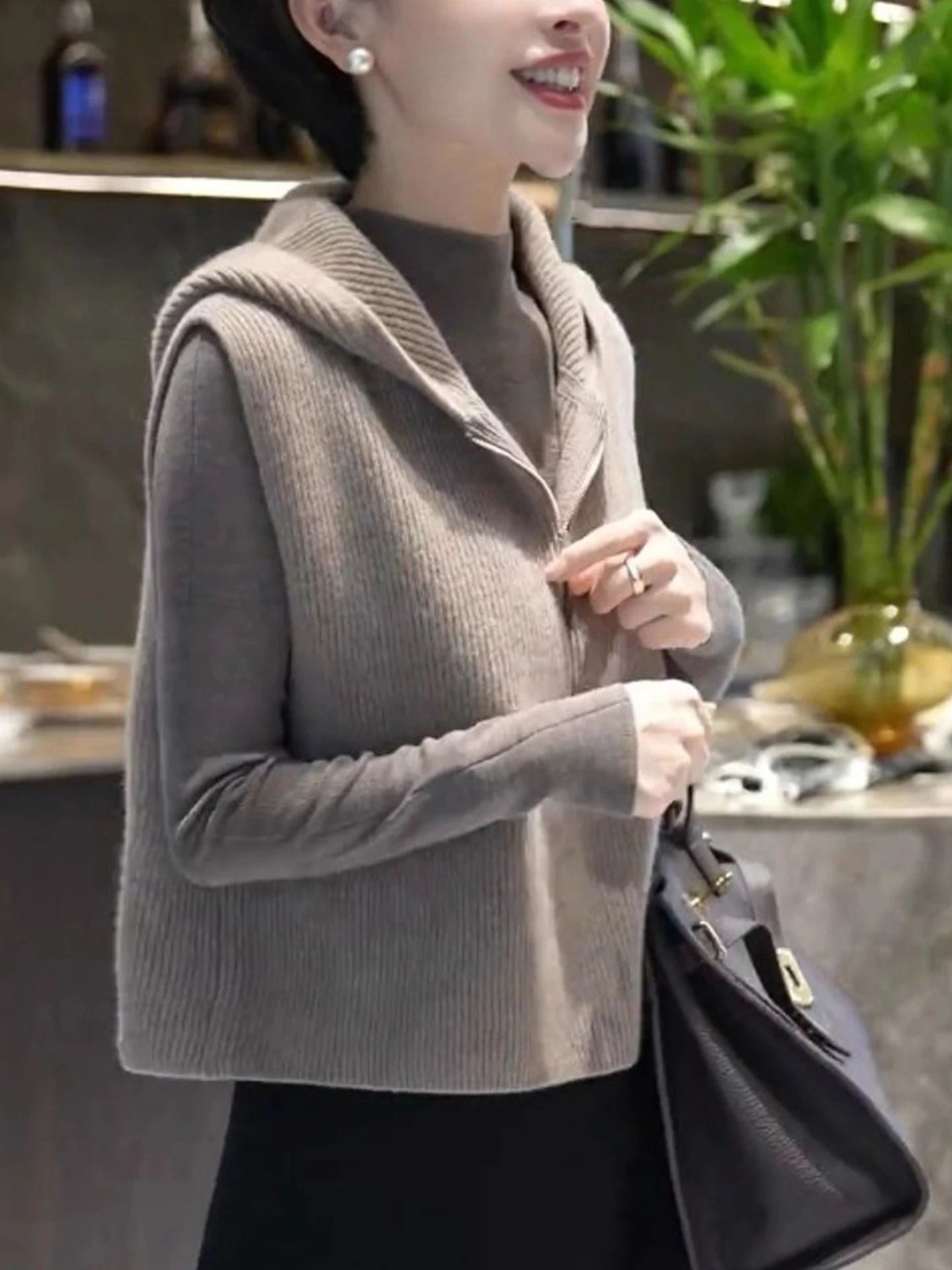 Gilet tricoté de couleur Pure, pull à capuche f Zip pour femmes, haut superposé paresseux, tendance printemps été automne