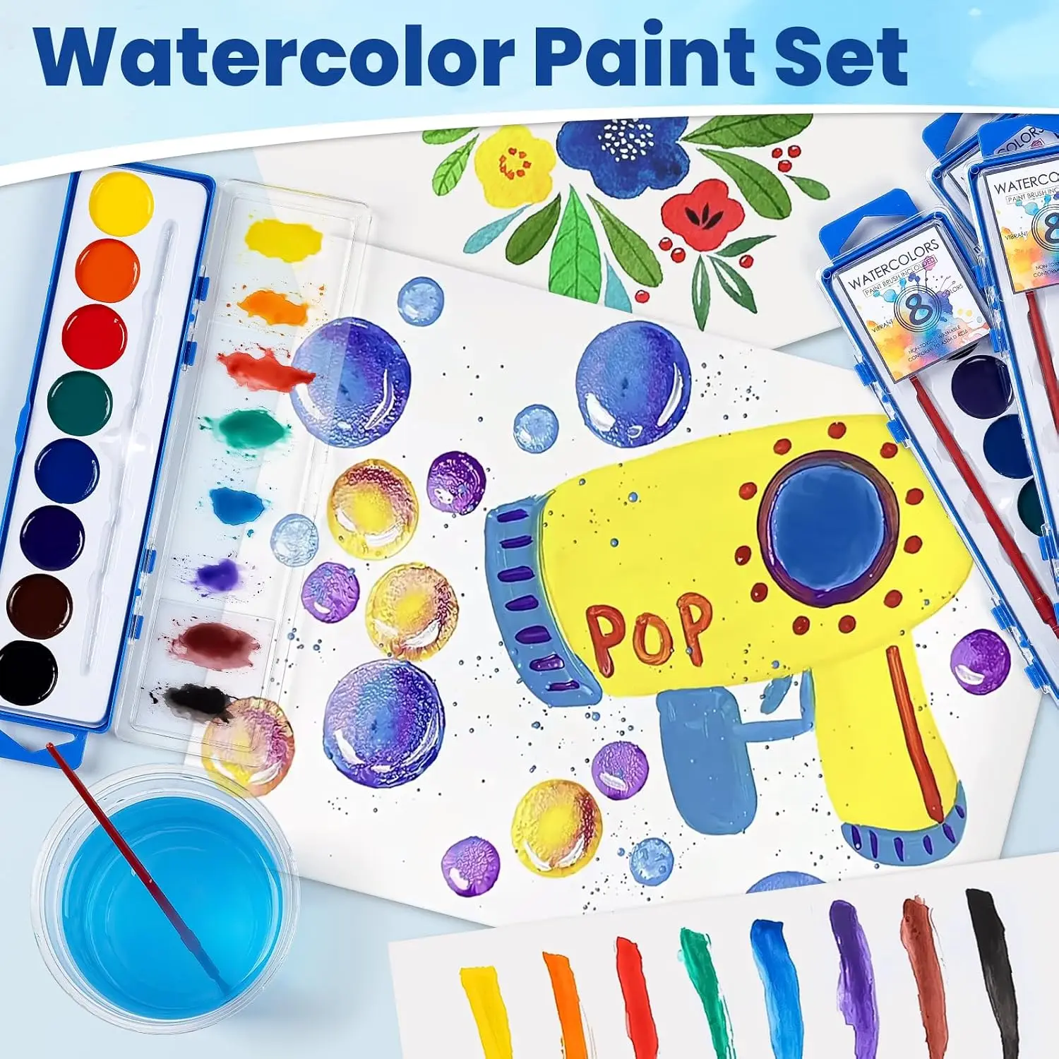 1 Pack Watercolor Paint Set Bulk,8 Colors Washable Water Color Paint | Back to School Art Supplies