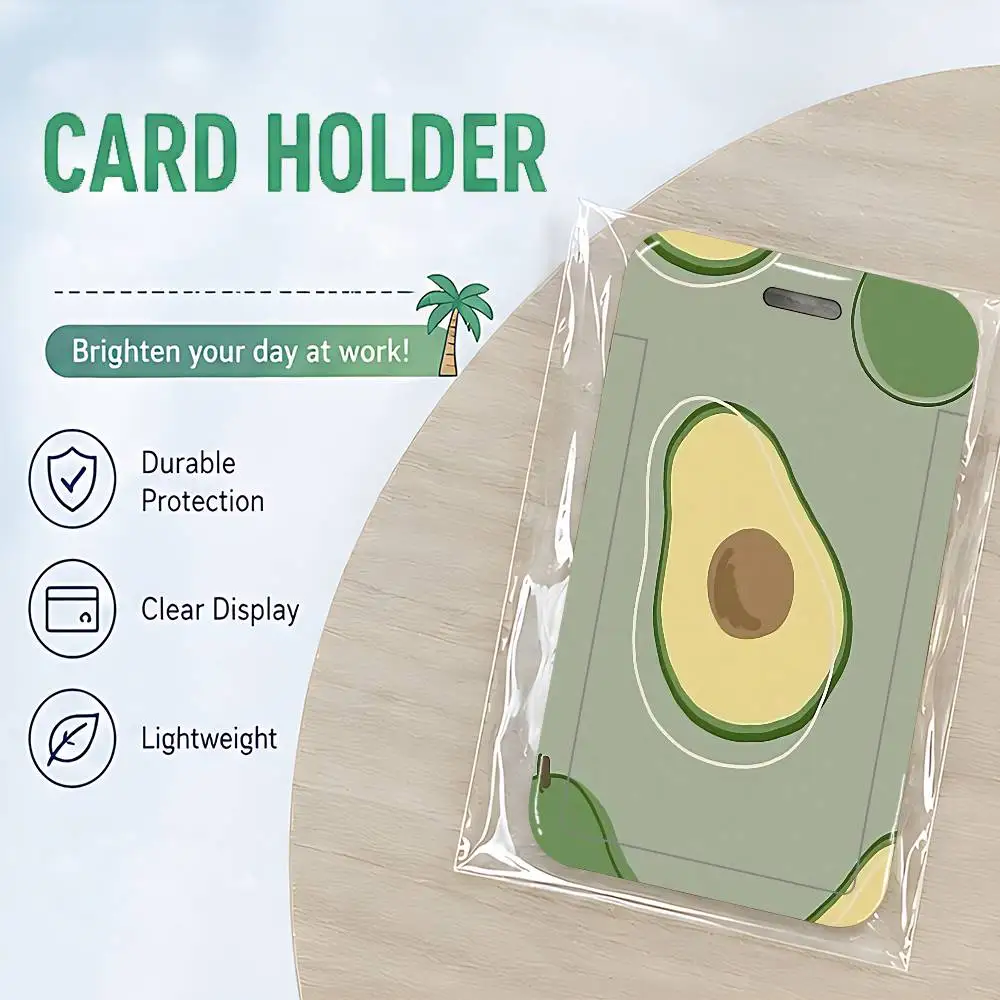 Cartoon Avocado ID Badge Holder Neck Strap Pendant Door Card Holders Lanyards Credential Holder, Durable PVC Material