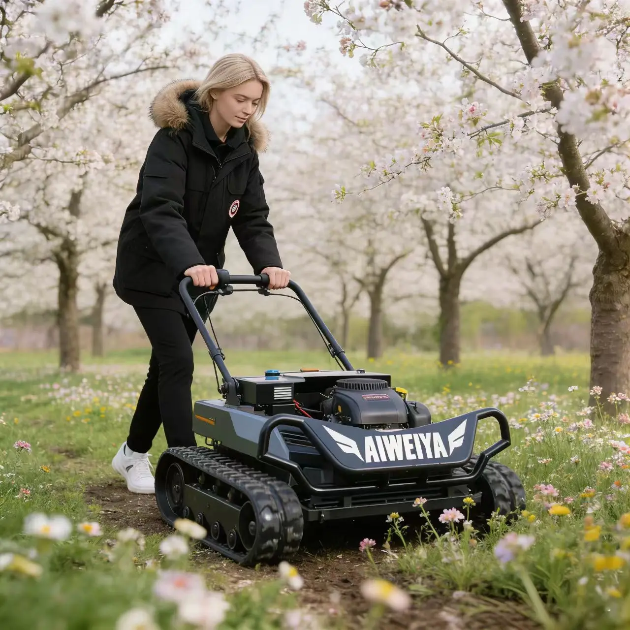 

Customized Small tracked remote-controlled lawn mower, farm grass leaf automatic mowing robot, simple commercial lawn mower pric