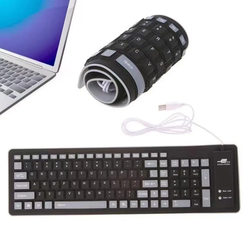 USB wired ultra-thin color silicone foldable curved curl keyboard silent waterproof desktop notebook