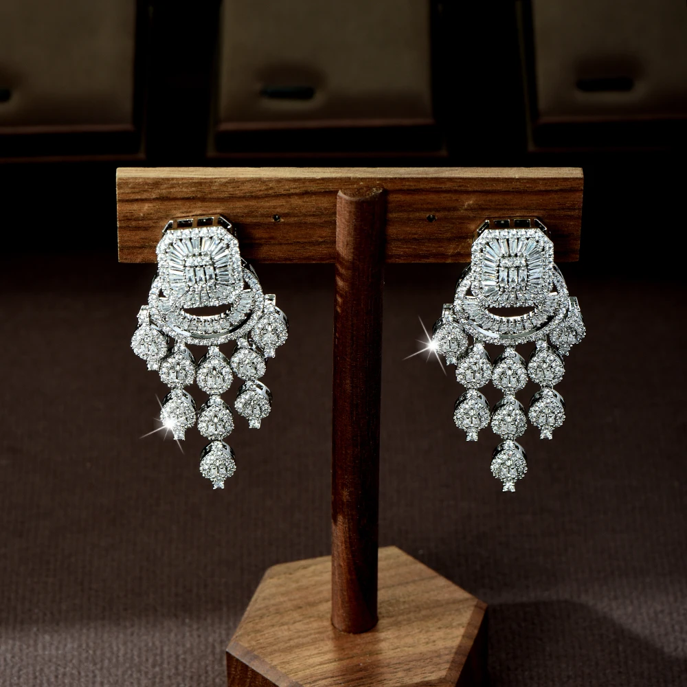HIBRIDE Pop Stunning Long Vintage Zircon Jewelry Earrings Dubai Women Wedding Bridal Ball Travel Daily Luxury Event Gift E415