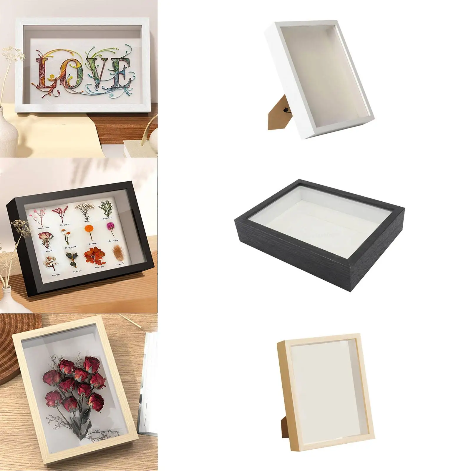 Dried Flower Display Frame Pictures 3cm Deep Tickets Wooden Table Wall Decor Rectangle Shadow Box Frame Display Box Photo Frame