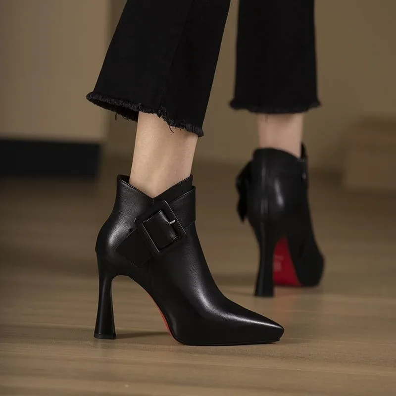 Hot Sale Ladies Shoes Ankle Women\'s Boots Elegant Modern Boots Women Solid Buckle Zipper Pointed Toe High Heel Female Shoes