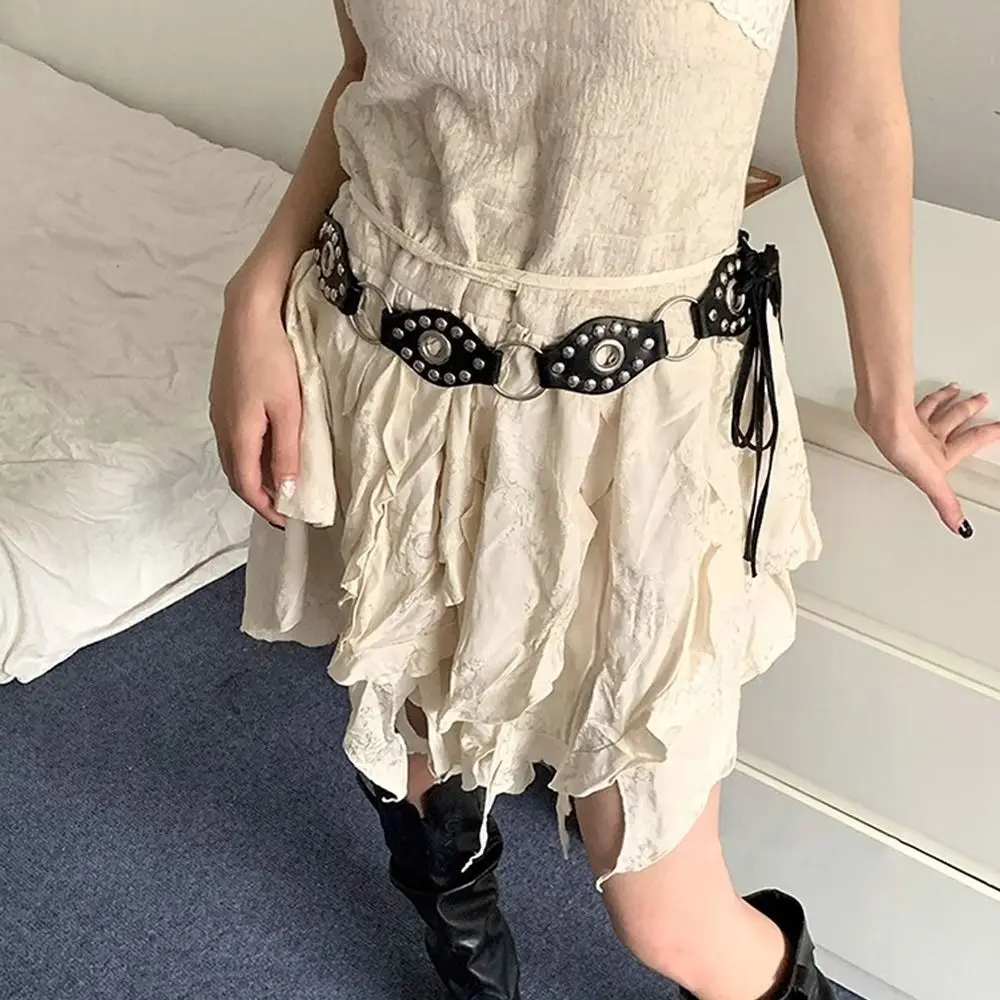 Cinto de couro vintage Rivet, Cinta versátil, Design luxuoso, Y2K