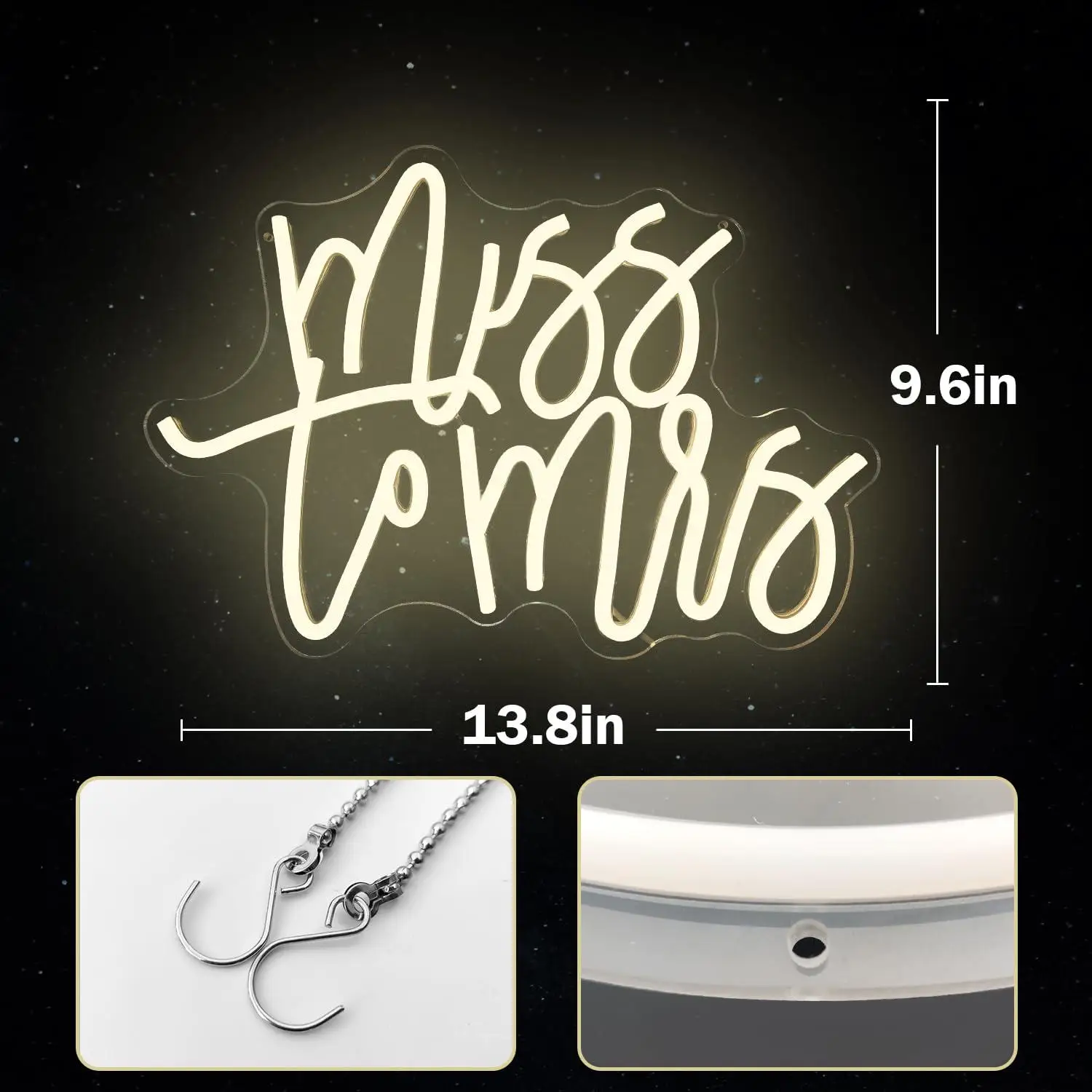 Miss To Mrs Neon Sign USB Powered Dimmable LED Neon Lights For Bridal Shower Wedding Backdrop Home Celebration Space Display