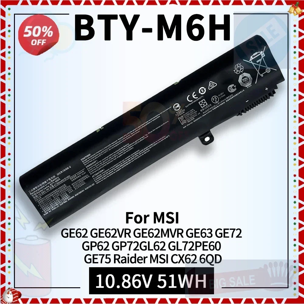 SWZY Laptop Battery for BTY-M6H MSI GE62VR GE63 GE63VR GE72VR GE73 GE73VR GE75 PE60 GL62 GL7G P62MVR GP72 GL62M GP72MVR GL62VR G
