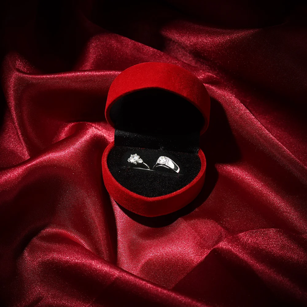 High Grade Velvet Heart Ring Box Red Love Shaped Rings Earring Holder Boxes Engagement Wedding Valentine Gift Jewelry Display