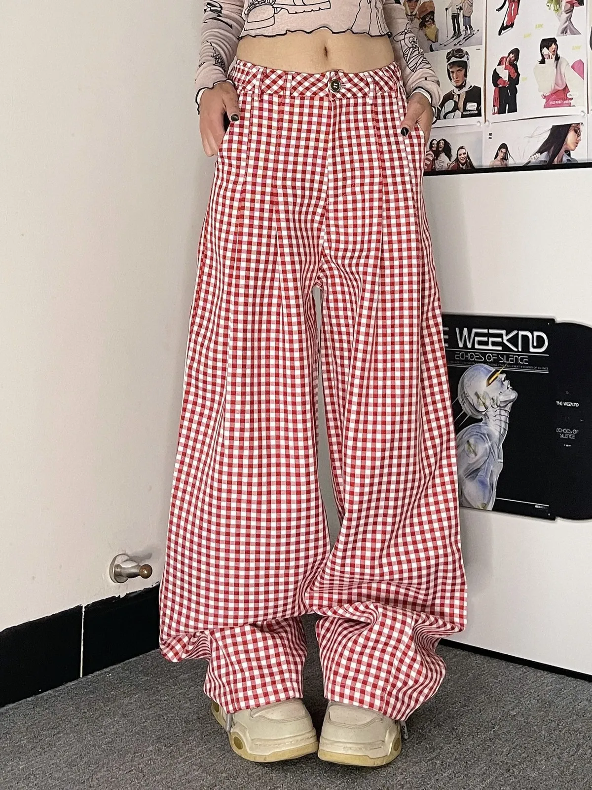 

ZHISILAO New Plaid Cargo Pants Women Vintage Casual Loose Y2K Lattice Floor Length Wide Leg Trousers Autumn 2024