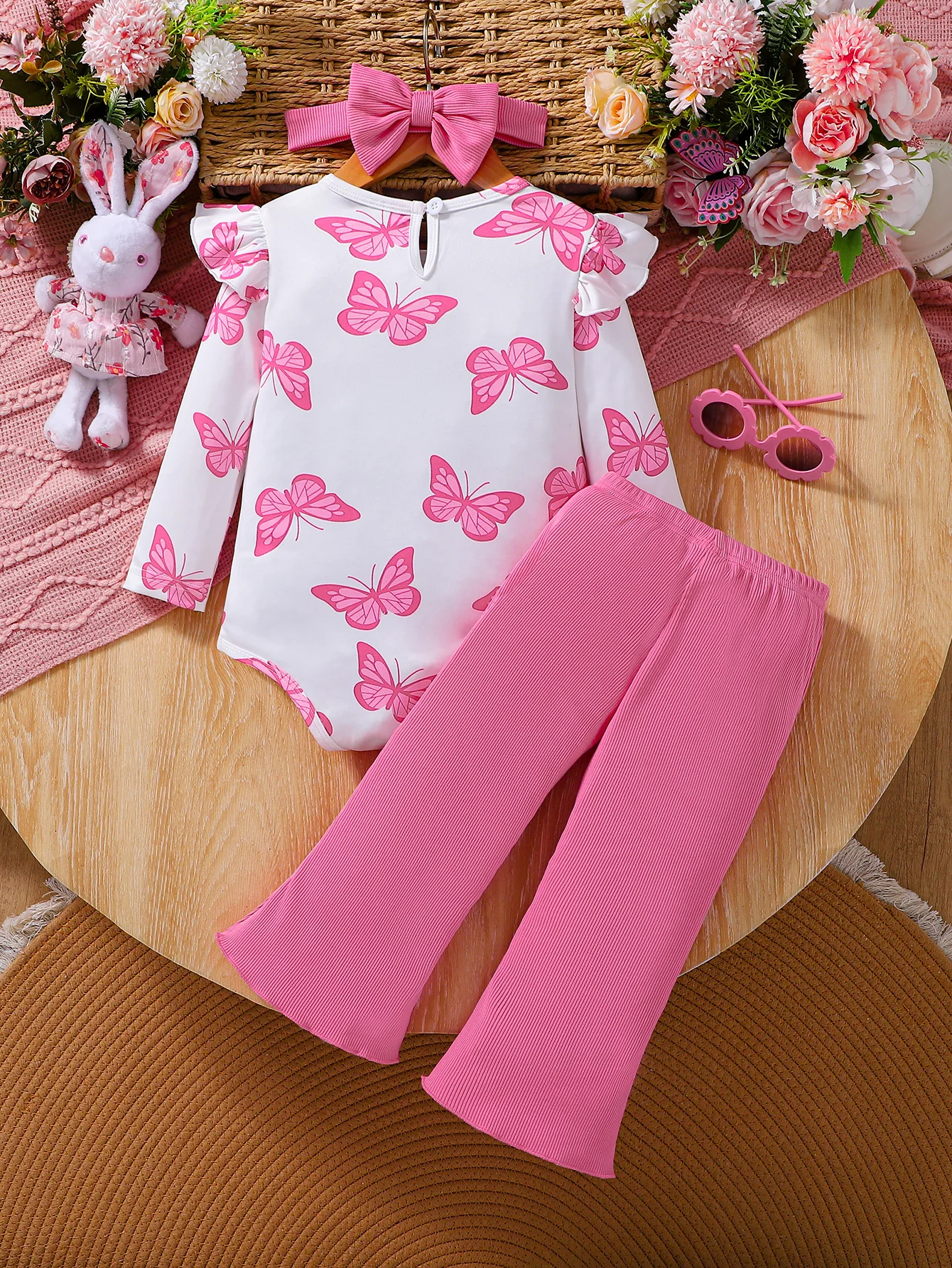 Spring Autumn New Butterfly Print Baby Three-Piece Set Infant Clothing Collection Soft Comfortable Fabric Baby Outfit