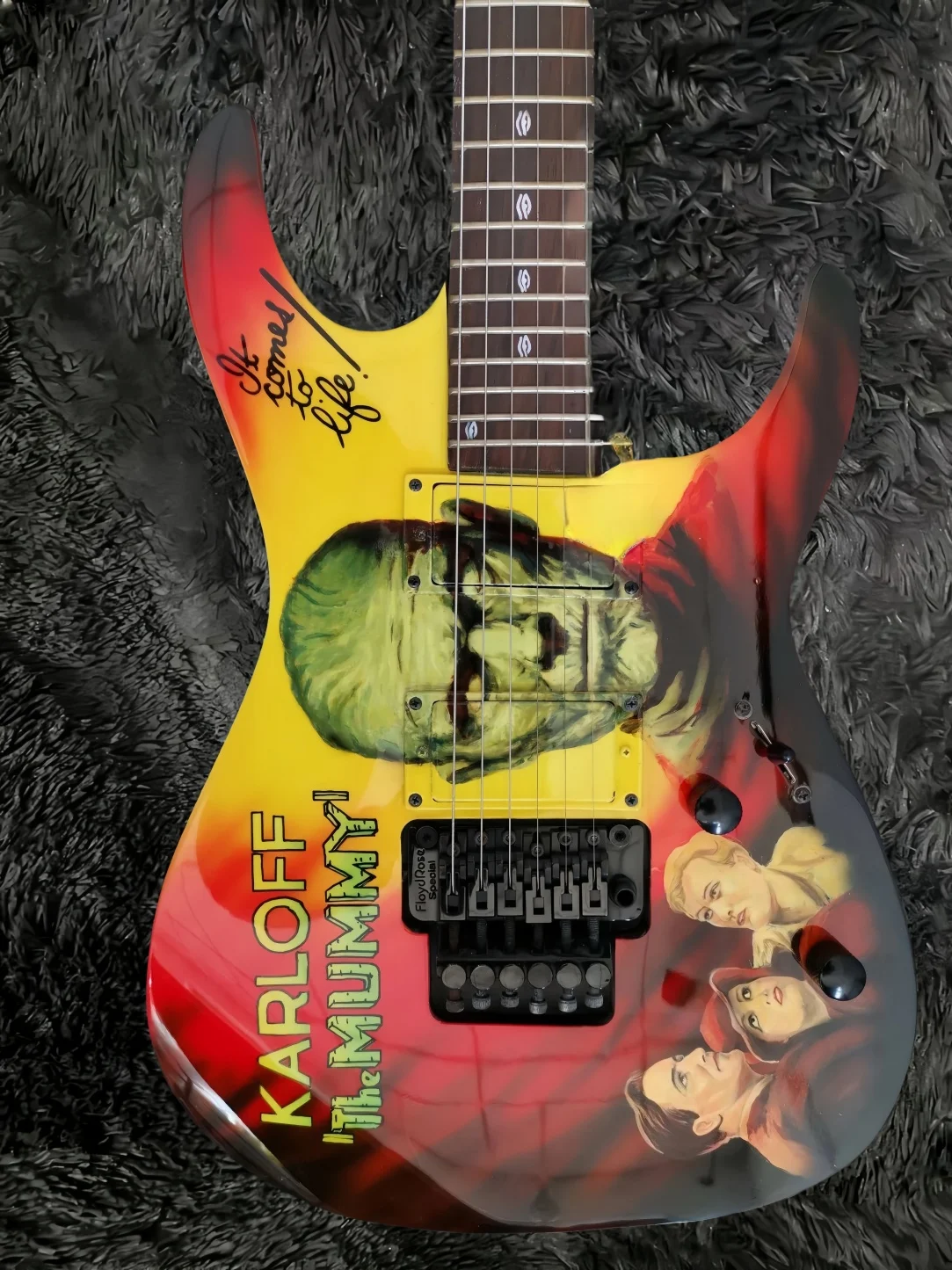 High quality Kirk Hammett KH-2 Boris Karloff Mummy Electric Guitar Floyd Rose Special Tremolo Bridge, Active EMG Pickups,