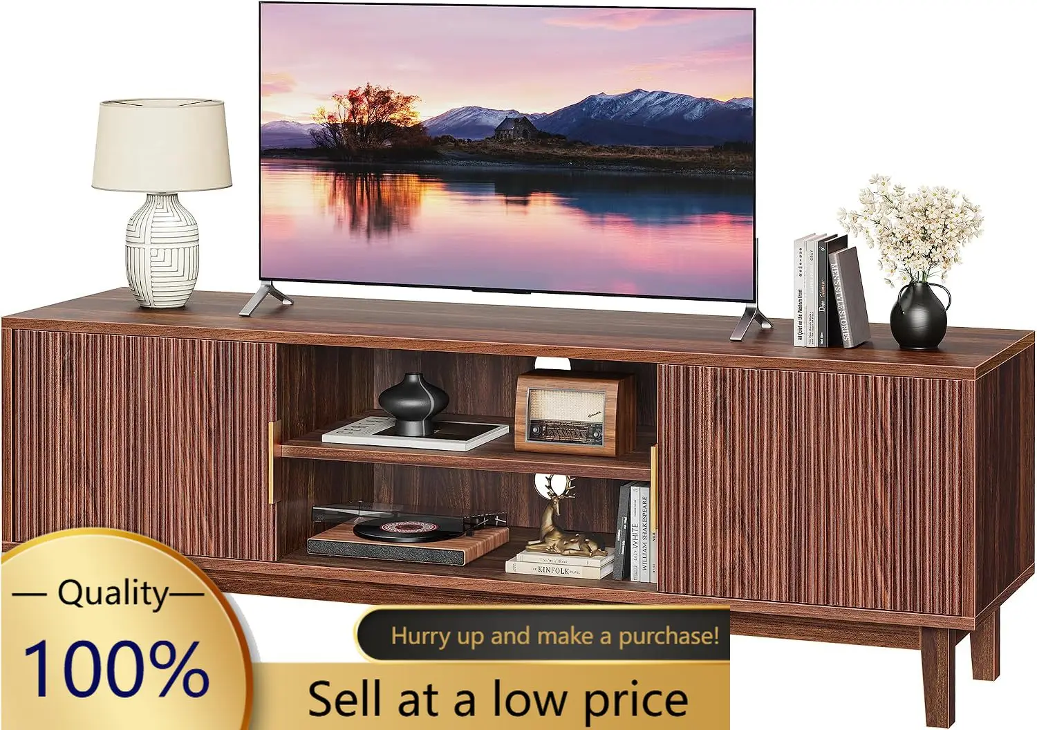 54 54 Inch Fluted TV Stand for TVs Up to 55, 60 Inch, Mid Century Modern Entertainment Center with Storage, TV Console with Adjusta - Aliexpress Deal