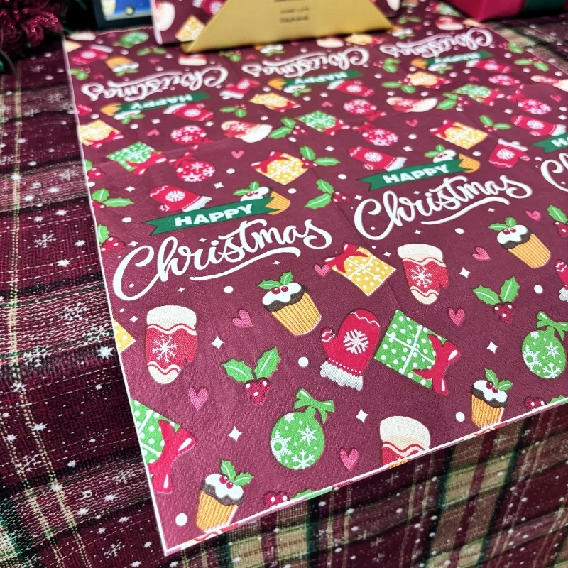 16 قطعة 33*40 سنتيمتر 3-layer عيد الميلاد تحت عنوان المناديل في بورجوندي المتاح ورقة المفارش DIY Decoupage ورقة #4