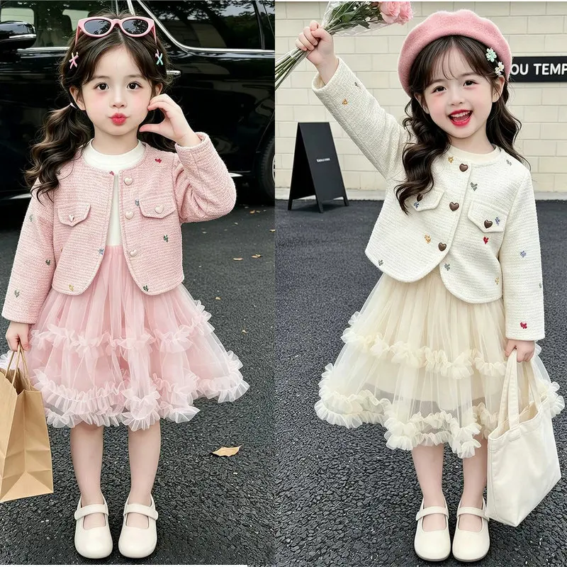 Children's Clothing Girls' Set Small Fragrant Style Cardigan Jacket Princess Skirt 2026 Spring and Autumn New Two Piece Set