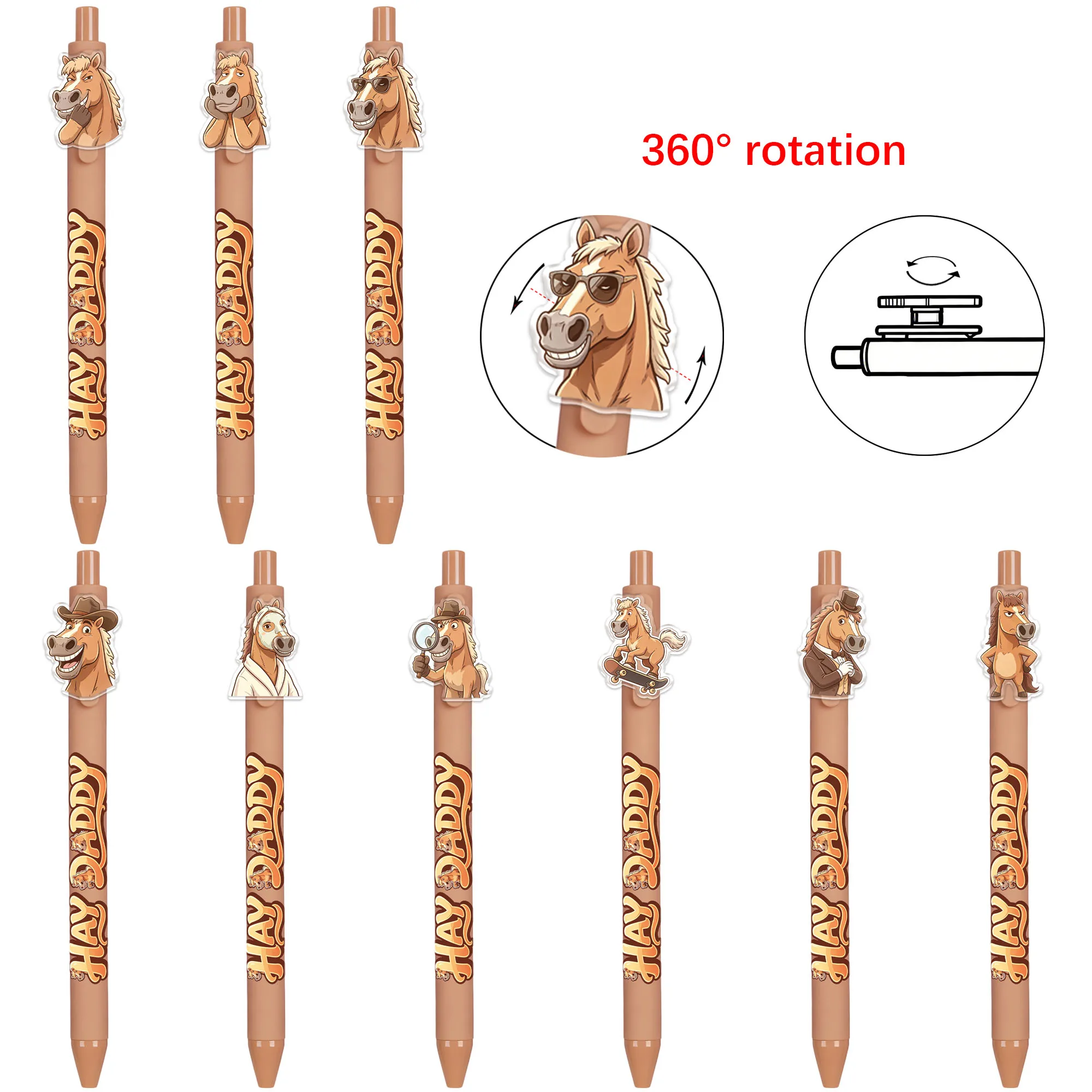 

9 PCS Horse-themed Roundball Pens - Animal Writing Pens - Patterns Randomly Arranged