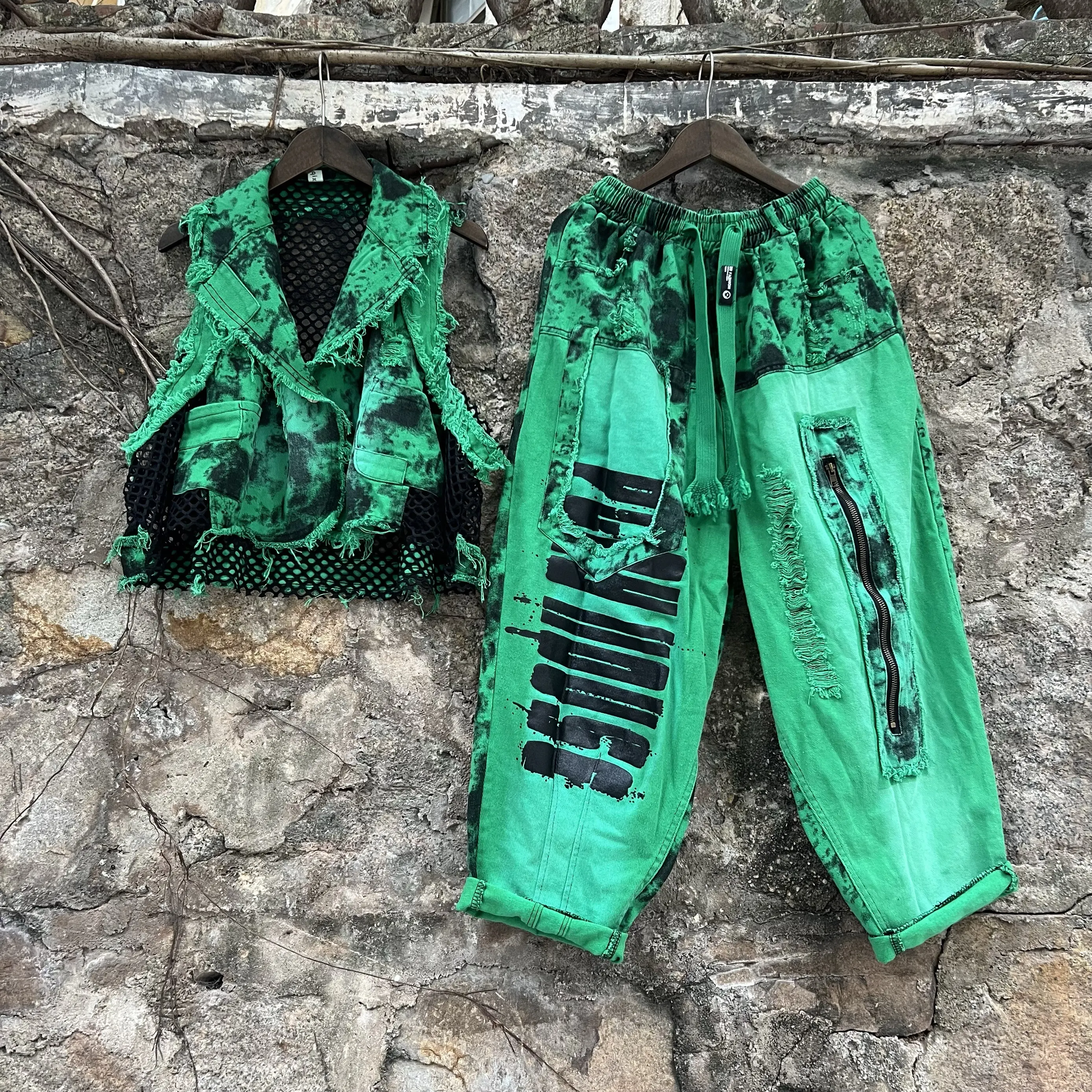 

Faionable Color Blo Printed Collar ort Denim Vest And Dad Pants Two Piece Set Women Summer Sle Trendy Outfit Cotton B...