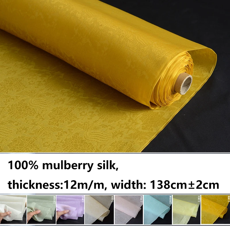 100% Mulberry Silk Jacquard Organza ,Width 138cm, Thickness 12m/m ,Pure Silk Fabric for DIY Sewing Cut By Meter