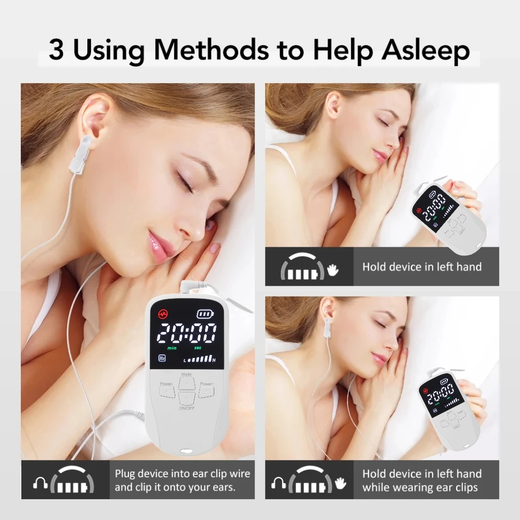 Professional Handheld CES Microcurrent Stimulator for Sleep and Anxiety, Wearable Ear Clip Device for Stress Relief